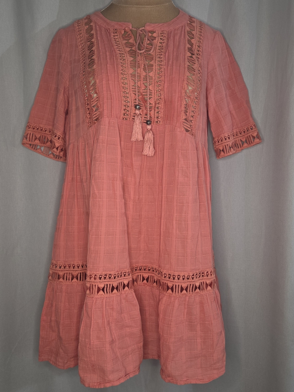 Boho Tassel Tie Coral Pink Women’s Tunic By Knox Rose Size Large